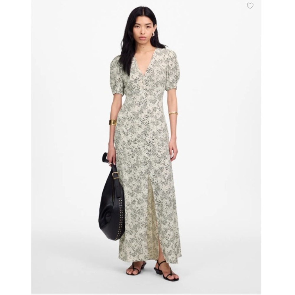 Madewell  Dress Size 14 Harper Floral Ivory Puff Sleeve V Neck Midi Floral NU576